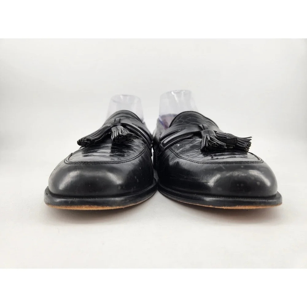 Johnston‎ & Murphy Cellini Tassel Loafers Mens 10.5 M Black Leather Croc Italy